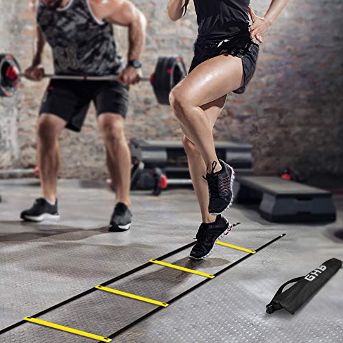 GHB Pro Agility Ladder Agility Training Ladder Speed 12 Rung 20ft with Carrying Bag - color: Yellow-2 Pack