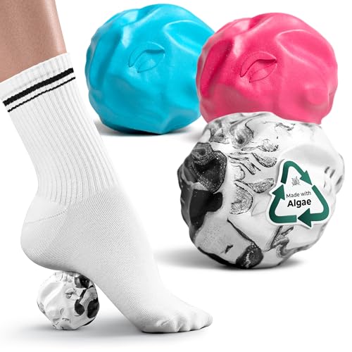 Wave Massage Ball Roller – Textured Lacrosse Ball, Plantar Fasciitis Relief, Muscle Knot Therapy, Myofascial Release, Feet Pain – Travel Size (Black Marbled, Miami Blue, Hot Pink) Pack of 3 - color: Pack of 3 (Black Marbled, Miami Blue, Hot Pink )