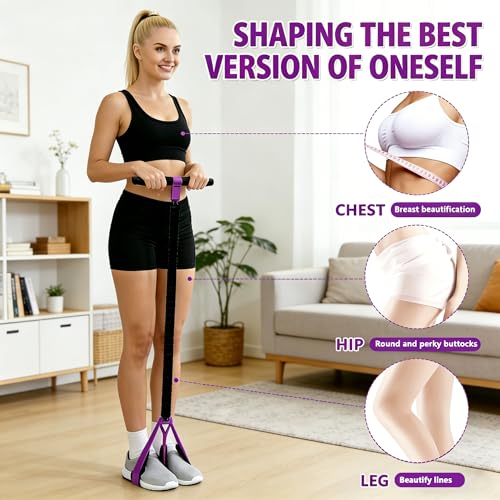 Pedal Resistance Band with Handle, Thickened Latex Tubes & Soft Foot Pedal, Full Body Workout Equipment for Glutes Legs Arms Waist, Pilates Physical Therapy Sit Up Gear for Home Gym - color: Purple;