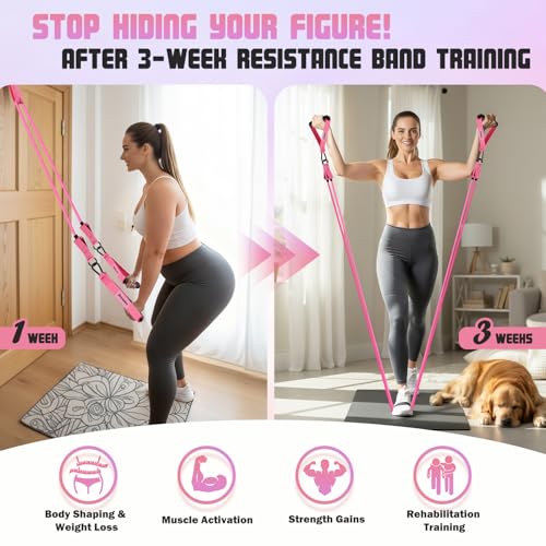 Resistance Bands with Handles for Women, 150LBS Exercise Bands Set for Physical Therapy Yoga Pilates, 5 Level Workout Bands for Working Out with Door Anchor, Home Gym Fitness Equipment