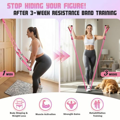 Resistance Bands with Handles for Women, 150LBS Exercise Bands Set for Physical Therapy Yoga Pilates, 5 Level Workout Bands for Working Out with Door Anchor, Home Gym Fitness Equipment