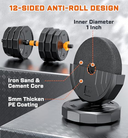 5-in-1 Adjustable Dumbbell Set, 33/44/66/88lbs Free Weights Set with Connector, Used as Kettlebells, Barbell, Push up Stand, Standard 1" Plates, Fitness Exercises for Home Gym Suitable Women/Men - color: 66LB (33LB Pair)