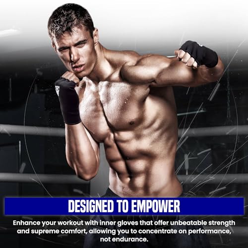 RDX Boxing Hand Wraps Inner Gloves Men Women, Half Finger Elasticated Bandages, Under Mitts Fist Protection, Muay Thai, Kickboxing, MMA, Martial Arts Speed Bag Punching Training - color: Blue White, size: Medium