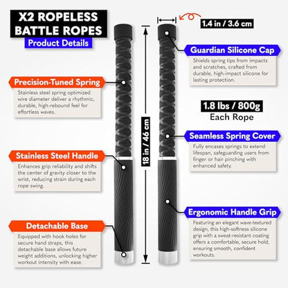 X2 Ropeless Battle Ropes Adjustable Weight, Convertible to Fitness Bar - color: Pure Black