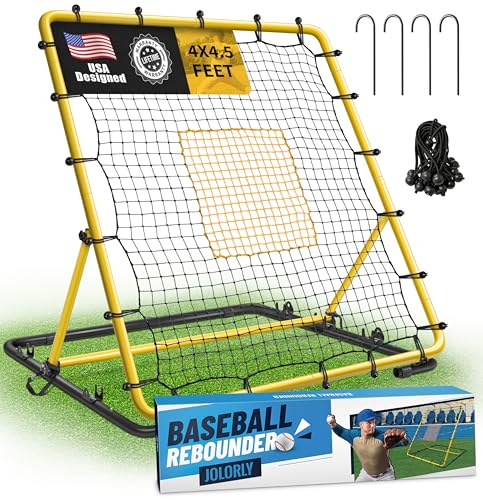 Heavy Duty Baseball Rebounder Net Fielding Trainer Pro Softball Pitch Back Bounce Pitchback for Ground, Line Drive, Fly Ball Return Settings - size: 4 x 4.5 ft