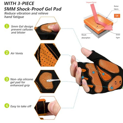 Cycling Gloves Bike Gloves for Men/Women-[5MM Gel Pad] Half Finger Bicycle Biking Gloves for Cycling/Weight Lifting/Gym/Motorcycle/Rowing/Outdoor Sports