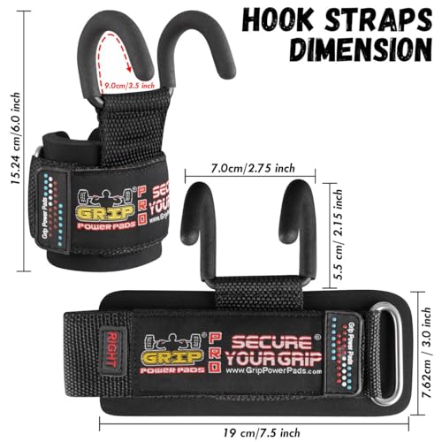 Weight Lifting Rod Hooks Heavy Duty Wrist Wraps Power Weight Lifting Training Gym Grips Straps Set of 2 - color: BLACK, size: MEN-Wrist Size Large