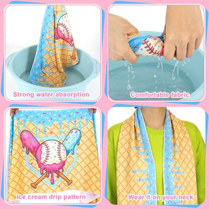 12 Pcs Cream Drip Baseball Cooling Towels 40"x12" Ice Drip Cooling Towels Microfiber Sweat Sport Rags Absorbent Chilly Washcloth for Hot Weather Workout Gym Coach Gift Sport Party Favors - style: Cream Drip Baseball