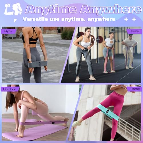 10 Pcs Fabric Resistance Bands for Working Out, 5 Levels Elastic Non-Slip Exercise Bands with Guide for Women and Men Legs and Glutes - for Home, Gym, Yoga, Pilates, Stretching