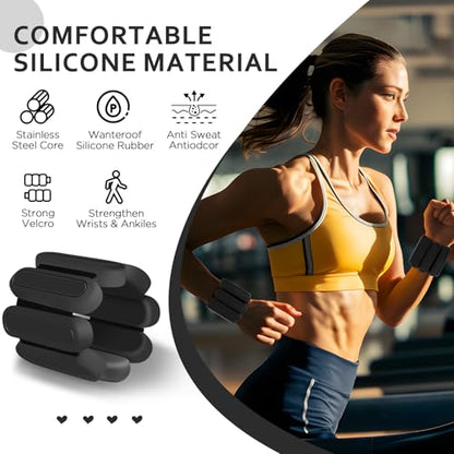 Adjustable Wrist & Ankle Weights Set of 2(1Lbs Each), Premium Silicone Wearable Weight Bracelets, Fits for Yoga, Pilates, Home Gym Workout, Dance, Pool Exercises, Jogging, Cardio, Strength Training - color: Black