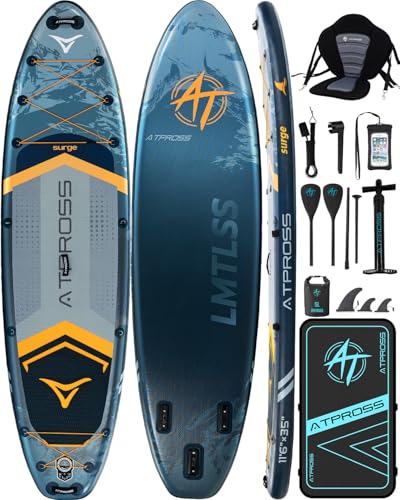 11'6"x35" Inflatable Paddle Board, 450lbs Extra Wide Stand Up Paddleboard for Adults with Premium SUP Accessories Kit & Backpack, Blow Up Kayak Non-Slip Stable Deck Boat for Yoga Fishing Surf - style: Grey/kayak seat