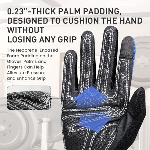 FINGER TEN Workout Gloves Full Finger with Padding 1 Pair - color: Blue, size: Small