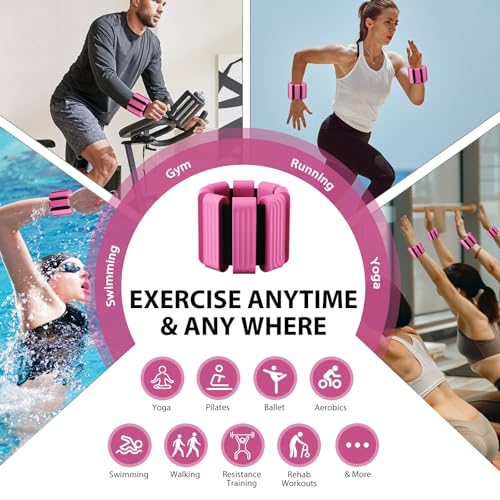 Pilates Wrist and Ankle Weights for Women - Adjustable Weighted Bangles for Men, 2 lbs Weighted Arm Bands Foot Leg Weights for Walking, Yoga, Training, Exercise, Running, Set of 2 (1LB Each) - color: Rose Red