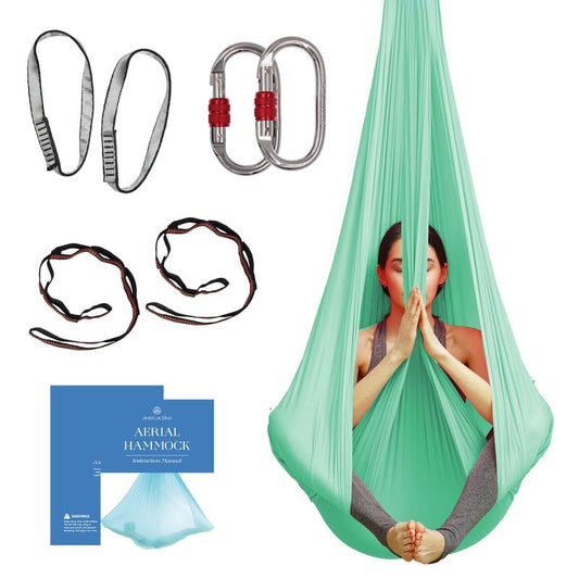 Aerial Silk Yoga Hammock & Swing for Home, Inversion Exercises, Starter Kit for All Levels - Durable with Extension Straps, Carabiners, and Pose Guide - color: Aqua, size: 4.5 yards