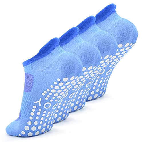 Busy Socks 2 Pack Women Ankle Non Slip Yoga Pilates Grip Socks with Cushion - color: 2 Pairs Blue