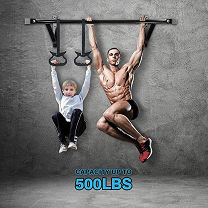 Pull Up Bar Wall Mounted Home Gym, 500lbs Capacity Heavy Duty Iron Chin Up Bar Upper Body Workout Bar for Strength Training Equipment, Fitness Exercise Frame for Indoor Outdoor Use