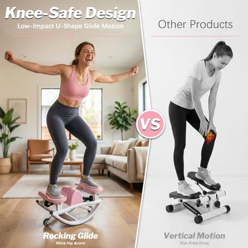 Gadeway U-Shaped Rock Stepper, 2026[New Vision] Rocking Stepper for Exercise at Home, 3D Motion Stair Stepper with Resistance Bands & Balance Board,330 LBS Loading Capacity Exercise Equipment - color: Pink