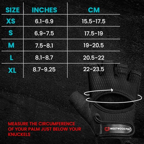 WESTWOOD FOX Weight Lifting Gloves for Men & Women– Breathable Workout Gloves with Thick Padding,Full Palm Protection,Non-Slip Grip,Shock Absorption Gym Gloves for Fitness & Cycling