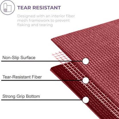 Voyage Yoga Mat, 10 Pack, 72" x 24" Professional Studio and Gym Bulk Yoga Mats, 5mm Thick, Durable, Anti-Tear, Non Slip Fitness and Exercise Mats - color: Burgundy