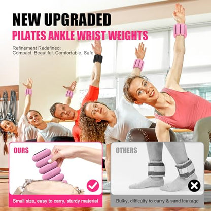 Wrist & Ankle Weights for Women, Wearable Strong Arm & Leg Weights Set of 2(1Lbs Each), Adjustable Ankle Weights for Walking, Yoga, Dance, Barre,Gym,Exercise,Pilates,Walking Running - color: Light Pink