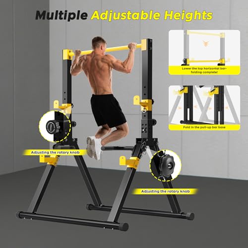 SogesHome Foldable Power Tower Dip Stand Pull Up Bar for Home Gym Exercise - color: Black Yellow