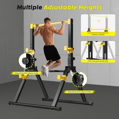 SogesHome Foldable Power Tower Dip Stand Pull Up Bar for Home Gym Exercise - color: Black Yellow