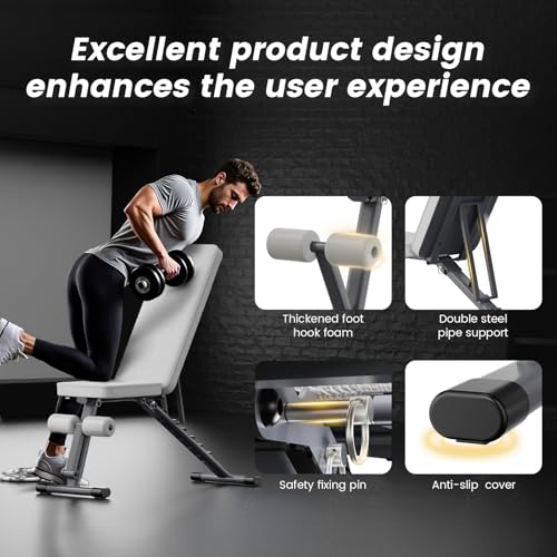 Adjustable Weight Bench for Home Gym, Stable Folding Workout Bench for Dumbbell & Full Body Strength Training