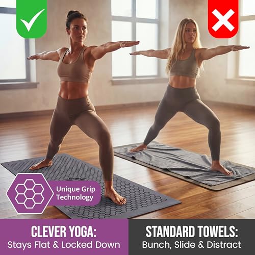 Hot Yoga Mat Towel – Non-Slip Grip for Hot Yoga, Sweat Absorbent, Honeycomb Silicone Grip, Stays Flat – Ideal for Pilates, Travel, Washable & Lightweight - Gray - color: Gray