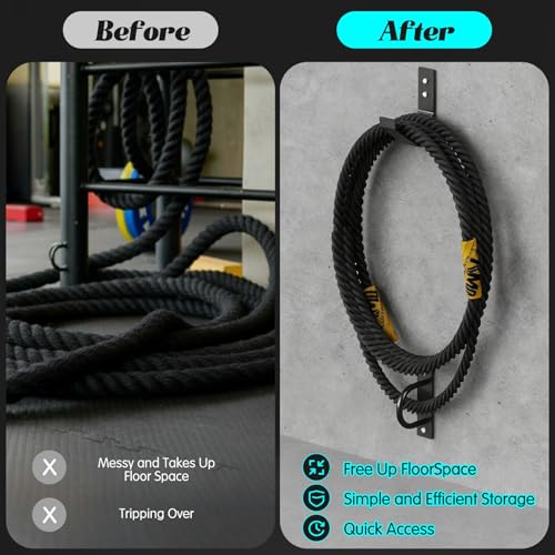 Exercise Rope Wall Mount Kit Heavy Duty Steel Wall Anchor and Storage Hook for 30-50 Ft, 1"-2.5" Ropes Durable Workout Rope Holder for Home and Gym Use