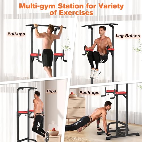 RELIFE REBUILD YOUR LIFE Pull Up Bar Free Standing Power Tower for Home Gym - color: RED