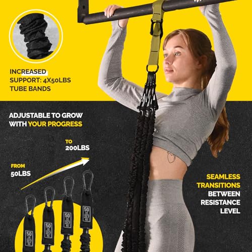 Pull Up Assistance Bands - 4 Heavy Duty Pull Up Bands with Adjustable Strap and Foot Rest - Stackable Pull Up Assist Band Set for Pull Up Bar - Resistance Bands for Pull Ups Chin Ups Strength Training - color: Military Green