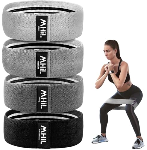 Fabric Resistance Bands for Women & Men – 4 Durable Exercise Bands for Working Out, Non-Slip & Non-Pinching Workout Bands – Multiple Resistance Levels Booty Bands for Legs Butt Glutes Hips Abs & More.
