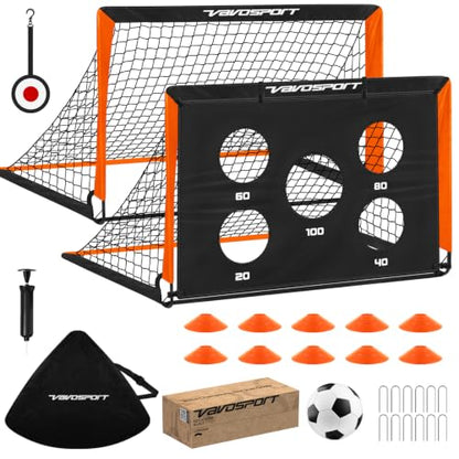 2 Pack Kids Soccer Goals for Backyard Set, 4x3 ft Portable Pop Up Soccer Goal, Kids Soccer Net Training Equipment with Soccer Target, Ball, Cones, for Ages 3-12 Outdoor Sports Games Gifts