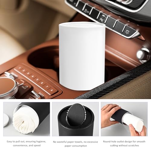 4PCS Car Tissue Holder, Round Tube Car Tissues Box Stylish Cup Holder Decor with Facial Tissues, Portable Cylinder Refillable Paper Napkin Container for Vehicle Home Office (White)