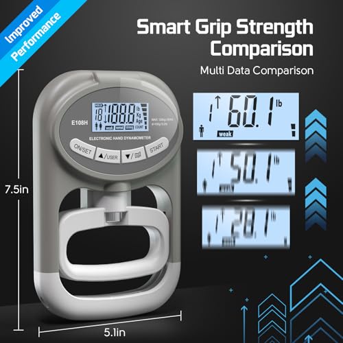 Grip Strength Tester Hand Dynamometer - Grip Strength Trainer Electronic Hand Gripper Strengthener Wrist Exerciser Meter Digital Training Gauge 265 Lbs / 120 Kgs for Sport School Home Use - color: Gray