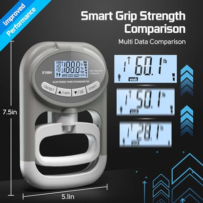 Grip Strength Tester Hand Dynamometer - Grip Strength Trainer Electronic Hand Gripper Strengthener Wrist Exerciser Meter Digital Training Gauge 265 Lbs / 120 Kgs for Sport School Home Use - color: Gray