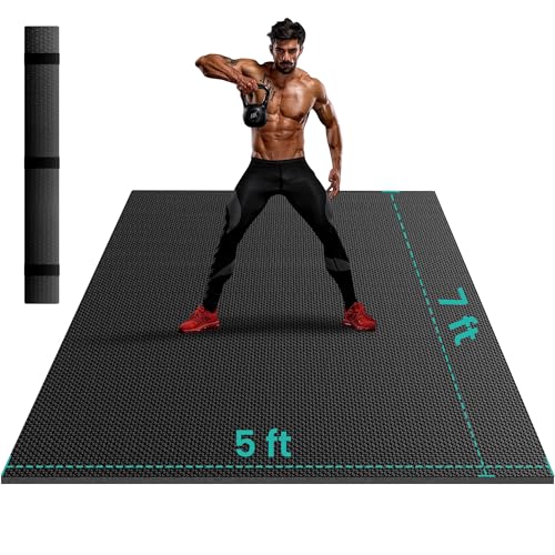 Stepwaver Extra Large Exercise Mat, 7'x5' 8'x6' 10'x6' (8mm) Extra Thick Workout Mats for Home Gym Flooring, Non-Slip, Ultra Durable, High-Density Gym Mat for Cardio,Yoga, Jump Rope, MMA, Weights