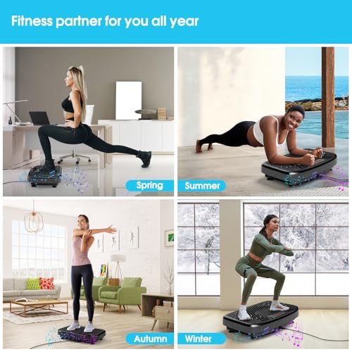 SoftGym Waver Vibration Plate Exercise Machine for Lymphatic Drainage Weight Loss,120 Speed Levels Vibrating Platform with Resistance Bands,Full-Body Workout Equipment for Muscle Activation - style: Slim- Midnight.BT