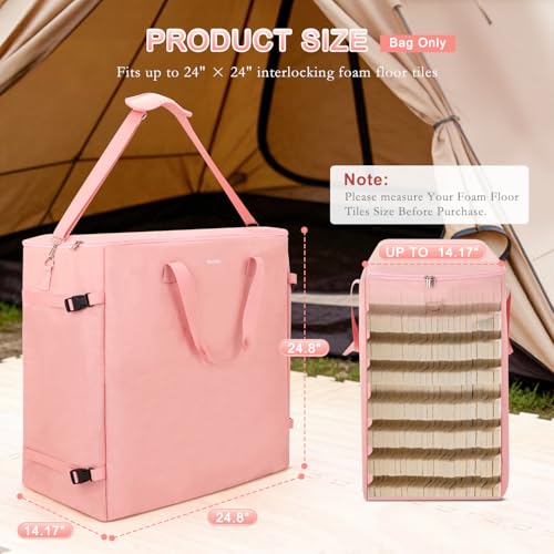 Foam Mat Storage Bag for 24" × 24" Interlocking EVA Foam Mats, Portable Carrying Case for Trade Show Foam Floor Tiles, Puzzle Exercise Mats, Gym Flooring & Play Areas, Pink (Bag Only)
