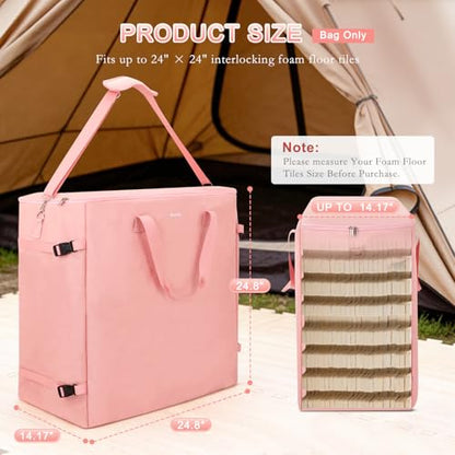 Foam Mat Storage Bag for 24" × 24" Interlocking EVA Foam Mats, Portable Carrying Case for Trade Show Foam Floor Tiles, Puzzle Exercise Mats, Gym Flooring & Play Areas, Pink (Bag Only)