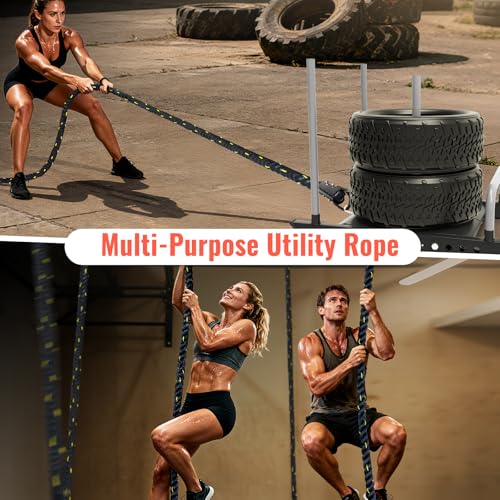 Weight Sled Pulling Rope 15FT/20FT/30FT/40FT/50FT, Trainer Physical Training Strength Rope for Workout Sled,Tire Pulling Workout,Football Exercise Equipment for Men and Women - size: 15FT