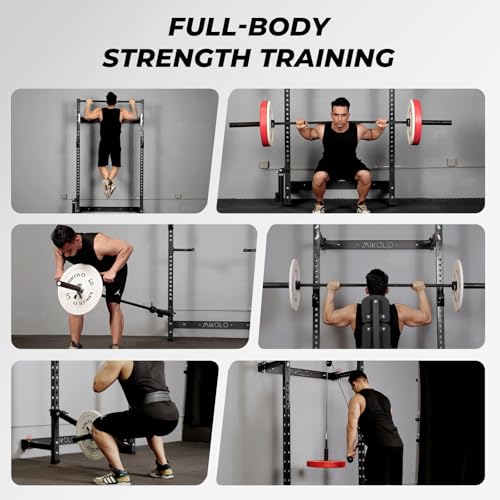 Mikolo 2" x 2" Folding Wall Mounted Squat Rack, 1000 Pounds Capacity Power Rack with Pull Up Bar, J Hooks and Other Attachments, Space-Saving Home Gym - color: Black, style: Squat Rack with Safety Catches