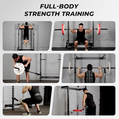 Mikolo 2" x 2" Folding Wall Mounted Squat Rack, 1000 Pounds Capacity Power Rack with Pull Up Bar, J Hooks and Other Attachments, Space-Saving Home Gym - color: Black, style: Squat Rack with Safety Catches