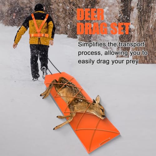 2 Set Thickened Tear-Resistant Deer Drag Sled Game Glide Heavy Duty Deer Cart Game Hauler for Hunting with Storage Bag, 2 Dual Harness Elk Drag with Rope for Hauling Elk Turkeys