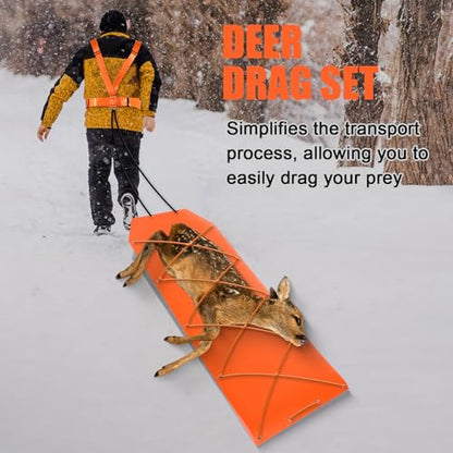 2 Set Thickened Tear-Resistant Deer Drag Sled Game Glide Heavy Duty Deer Cart Game Hauler for Hunting with Storage Bag, 2 Dual Harness Elk Drag with Rope for Hauling Elk Turkeys