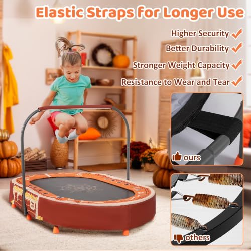 Indoor Trampoline, 55" Foldable Trampoline with Handle, Oval Trampoline for Kids, Play Rebounder, Kids Trampoline Indoor, Gift for Girls Age 3+