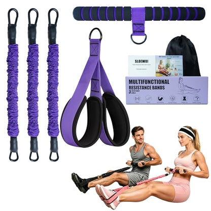 Pedal Resistance Band with Handle, Upgraded 3 Tube Adjustable Foot Pedal Resistance Band, Natural Rubber Exercise Bands for Abdomen, Waist, Arm, Leg Stretching Training