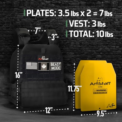 Amstaff Tactical Weighted Vest - Adjustable Weight Vests - Versatile Wearable Vest for Fitness Workouts, Strength and Endurance Training, Running - color: Black, style: 10 LB