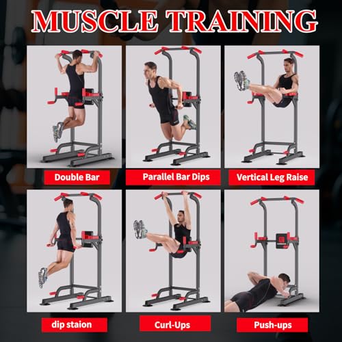 K KiNGKANG Power Tower Pull Up Bar Station, Load 450 lbs with 6-Height Adjustment Workout Dip Station for Home Gym Fitness Equipment