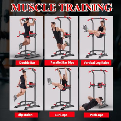 K KiNGKANG Power Tower Pull Up Bar Station, Load 450 lbs with 6-Height Adjustment Workout Dip Station for Home Gym Fitness Equipment